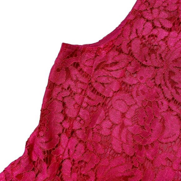 J.Crew Petite Peplum Lace Sleeveless Blouse 2P Bright Pink Eyelash Trim - Picture 15 of 16
